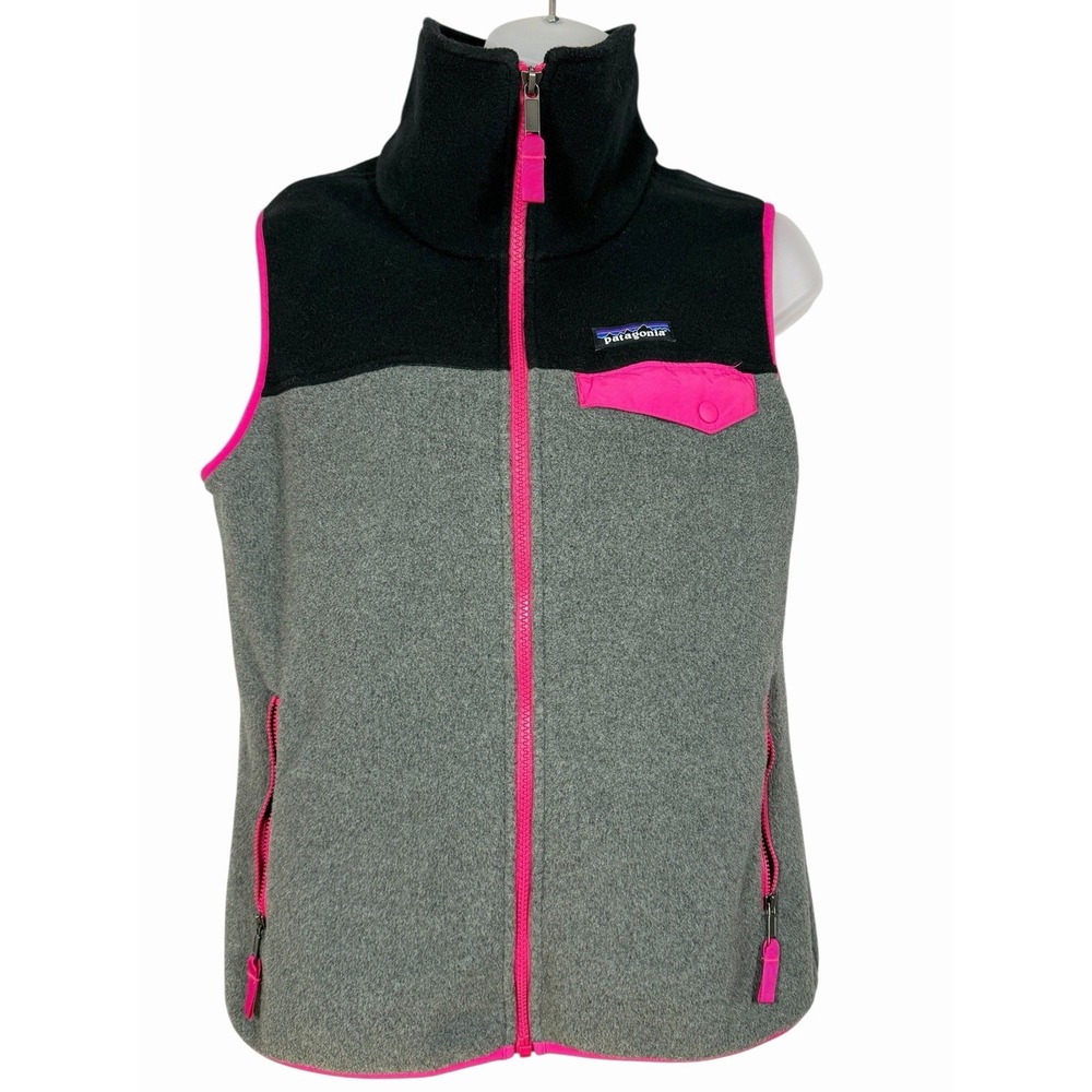 Patagonia Women's Synchilla Fleece Vest S Black Gray Pink Trim Outdoor Retro